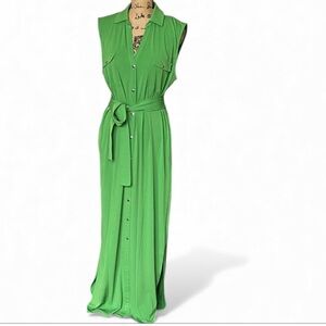 New York & Company Green Button-Down Maxi Dress